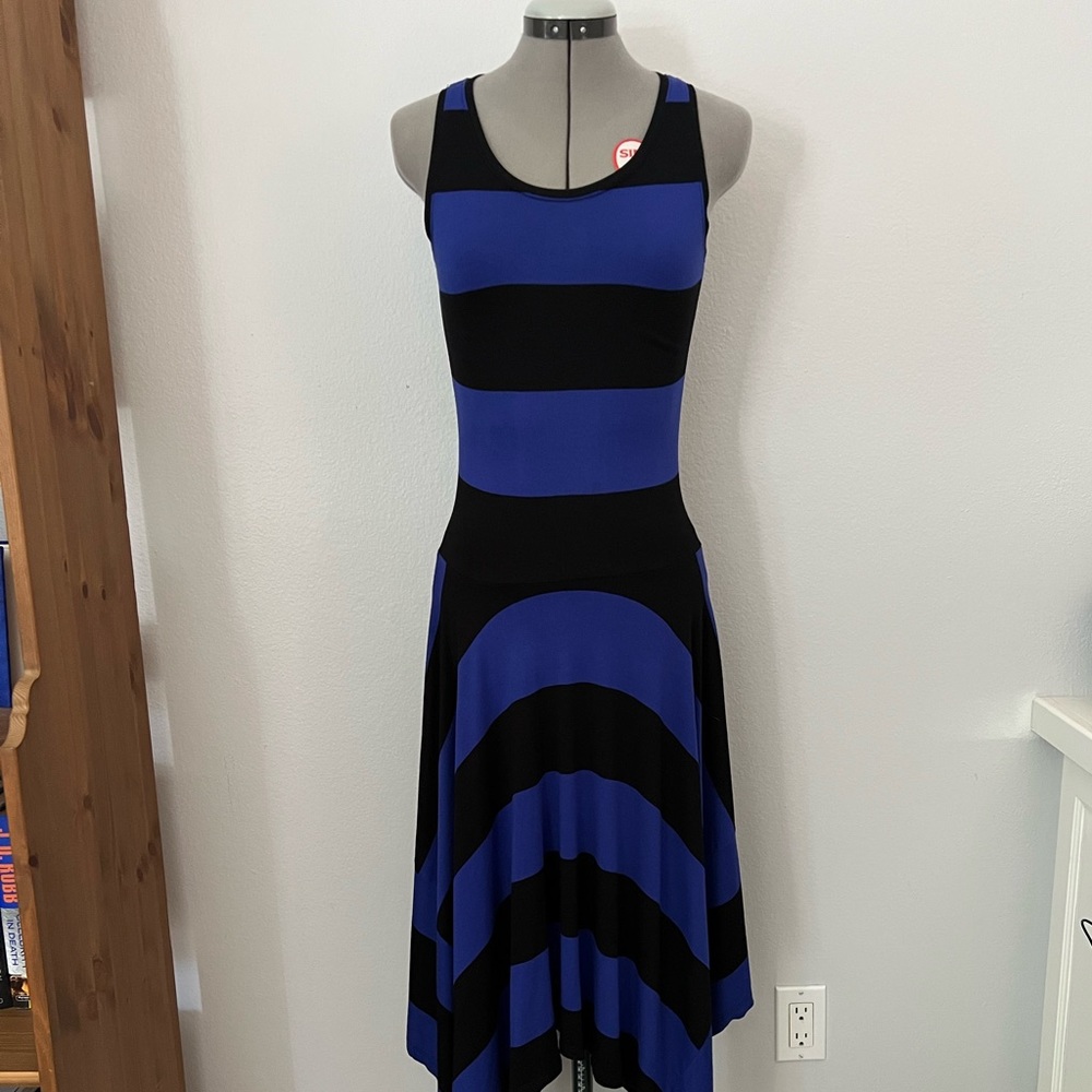 Caslon Black and Blue Striped Handkerchief Jersey Dress